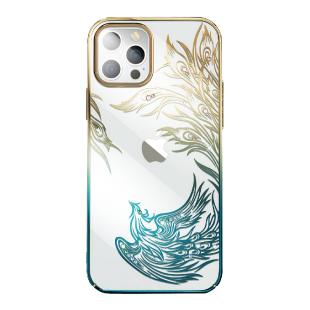 Coque de luxe pour iPhone 14 Plus avec cristaux Kingxbar Phoenix - Or et bleu